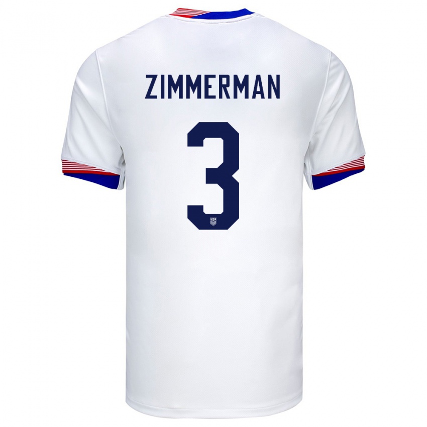 Hombre Camiseta Estados Unidos Walker Zimmerman #3 Blanco 1ª Equipación 24-26 La Camisa Chile