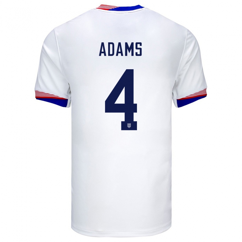 Hombre Camiseta Estados Unidos Tyler Adams #4 Blanco 1ª Equipación 24-26 La Camisa Chile