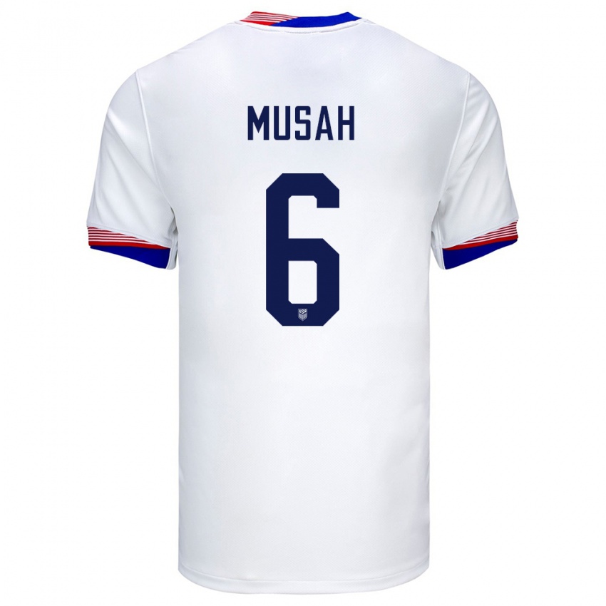 Hombre Camiseta Estados Unidos Yunus Musah #6 Blanco 1ª Equipación 24-26 La Camisa Chile