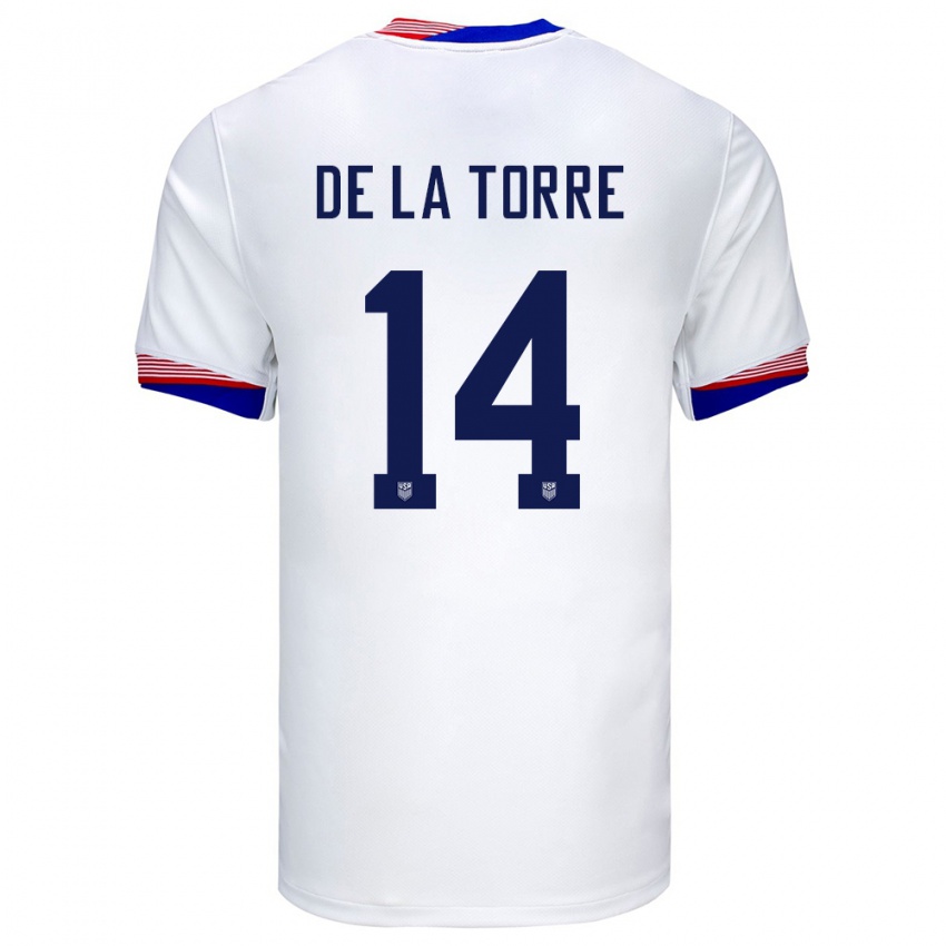 Hombre Camiseta Estados Unidos Luca De La Torre #14 Blanco 1ª Equipación 24-26 La Camisa Chile