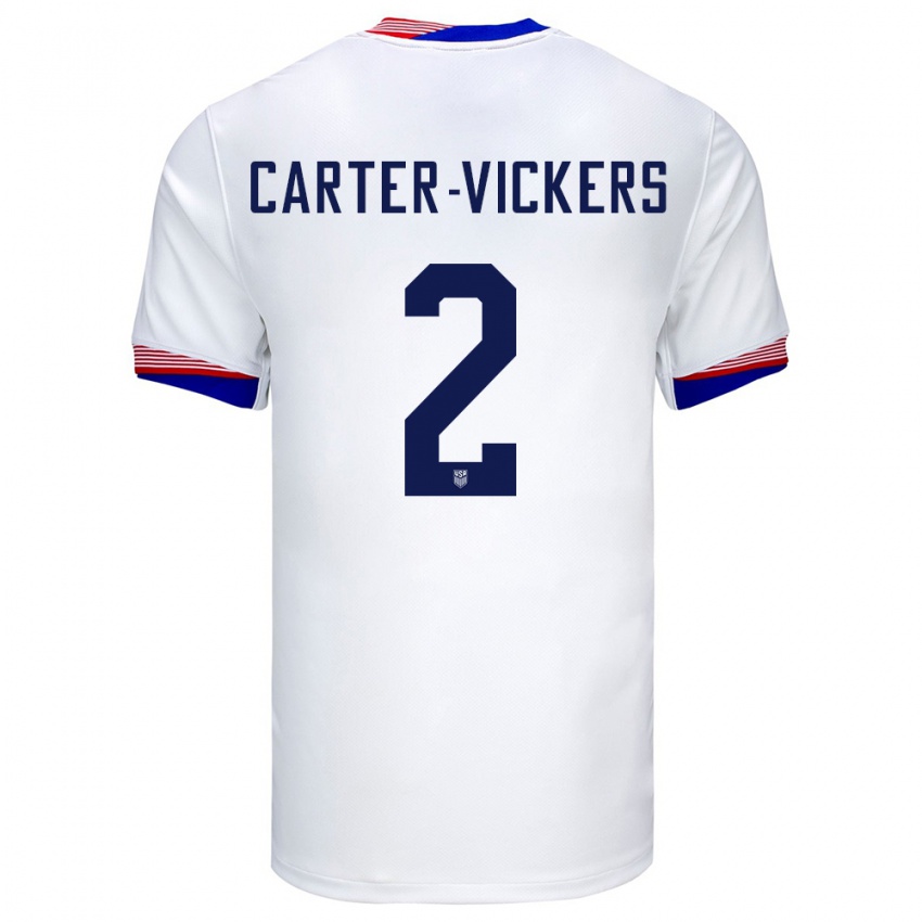 Hombre Camiseta Estados Unidos Cameron Carter-Vickers #2 Blanco 1ª Equipación 24-26 La Camisa Chile