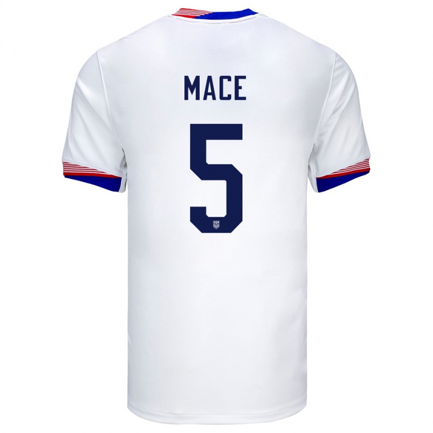 Hombre Camiseta Estados Unidos Hailie Mace #5 Blanco 1ª Equipación 24-26 La Camisa Chile