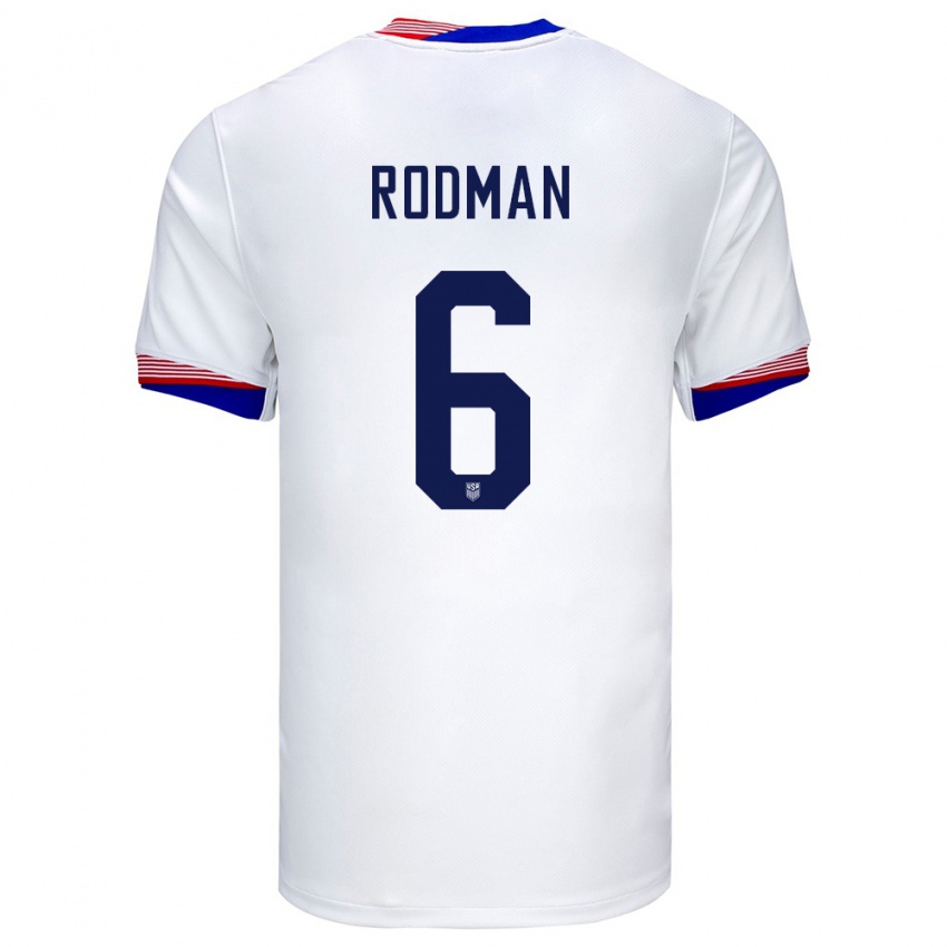 Hombre Camiseta Estados Unidos Trinity Rodman #6 Blanco 1ª Equipación 24-26 La Camisa Chile