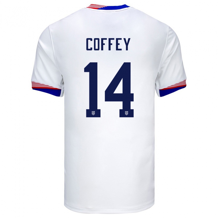 Hombre Camiseta Estados Unidos Sam Coffey #14 Blanco 1ª Equipación 24-26 La Camisa Chile