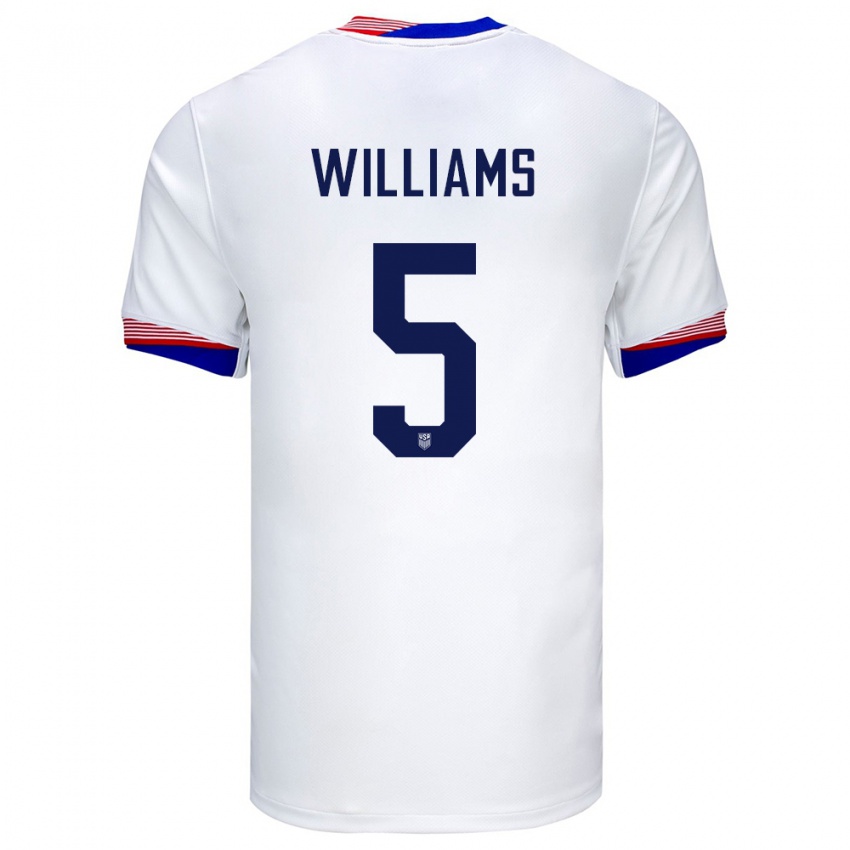 Hombre Camiseta Estados Unidos Thomas Williams #5 Blanco 1ª Equipación 24-26 La Camisa Chile