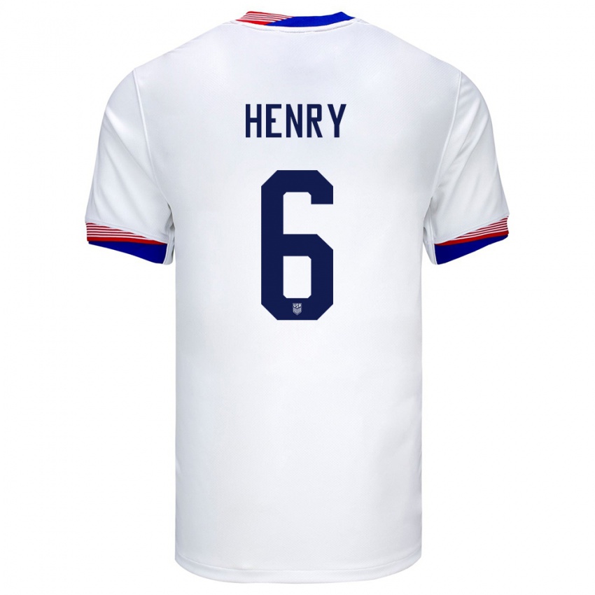 Hombre Camiseta Estados Unidos Kobi Henry #6 Blanco 1ª Equipación 24-26 La Camisa Chile