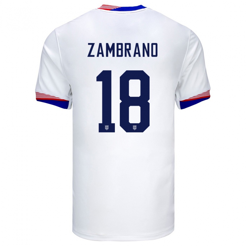 Hombre Camiseta Estados Unidos Marcos Zambrano #18 Blanco 1ª Equipación 24-26 La Camisa Chile