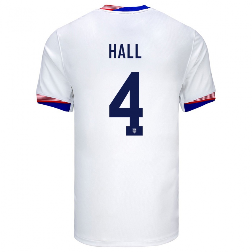 Hombre Camiseta Estados Unidos Tyler Hall #4 Blanco 1ª Equipación 24-26 La Camisa Chile