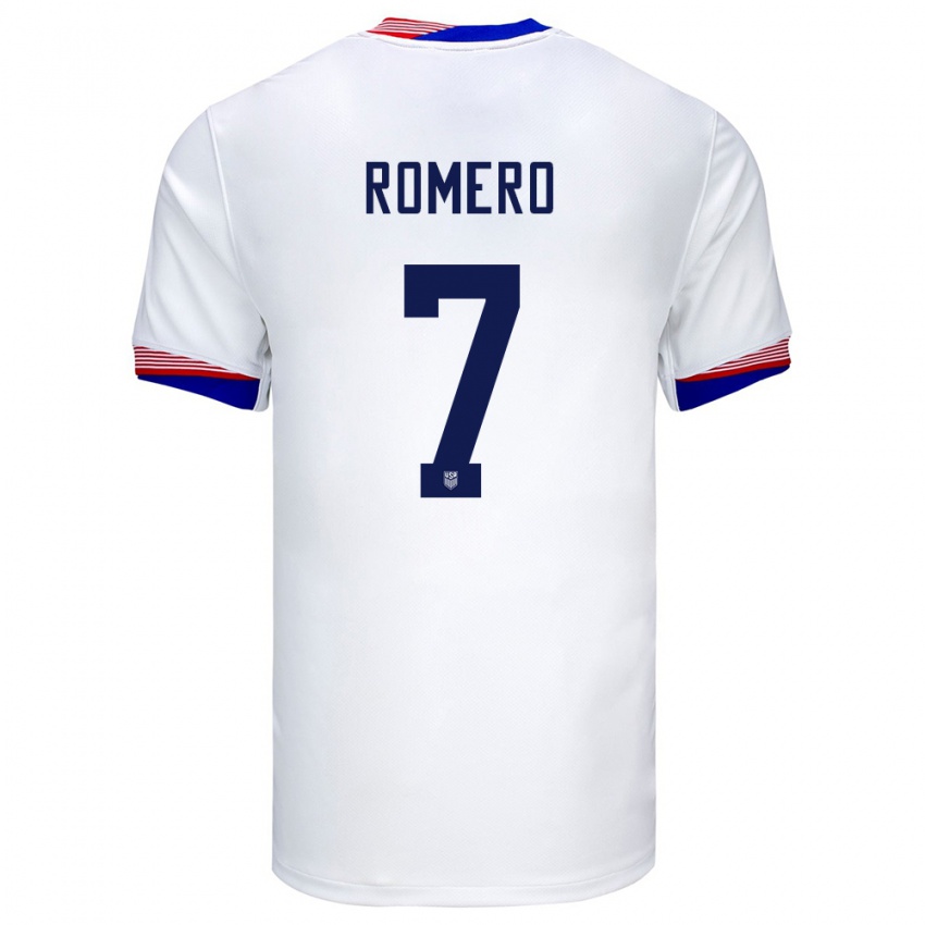 Hombre Camiseta Estados Unidos Brian Romero #7 Blanco 1ª Equipación 24-26 La Camisa Chile