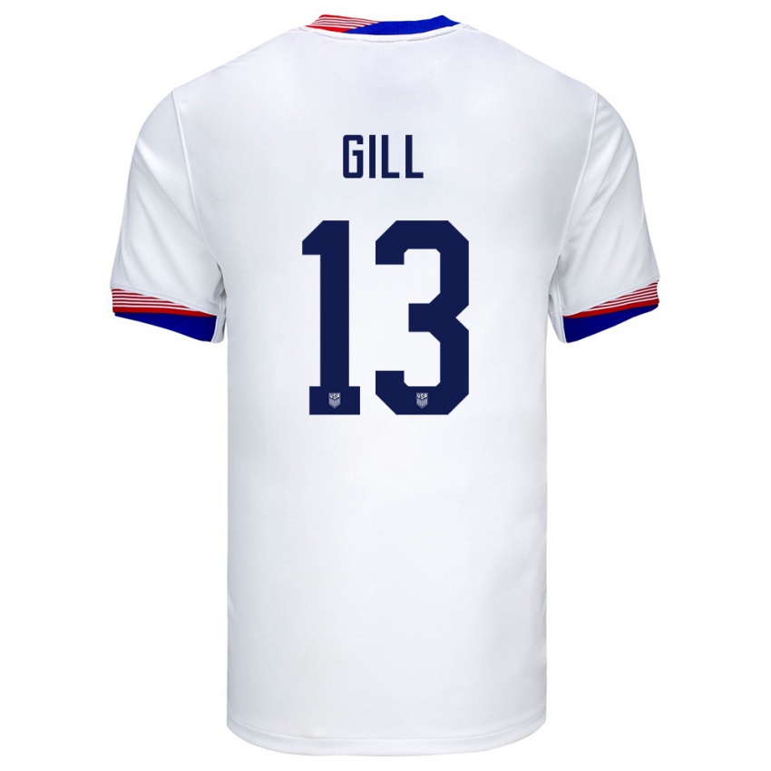 Hombre Camiseta Estados Unidos Adrian Gill #13 Blanco 1ª Equipación 24-26 La Camisa Chile