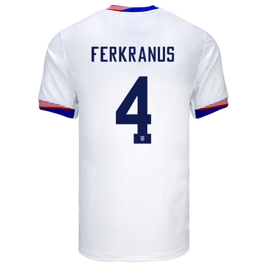 Hombre Camiseta Estados Unidos Marcus Ferkranus #4 Blanco 1ª Equipación 24-26 La Camisa Chile