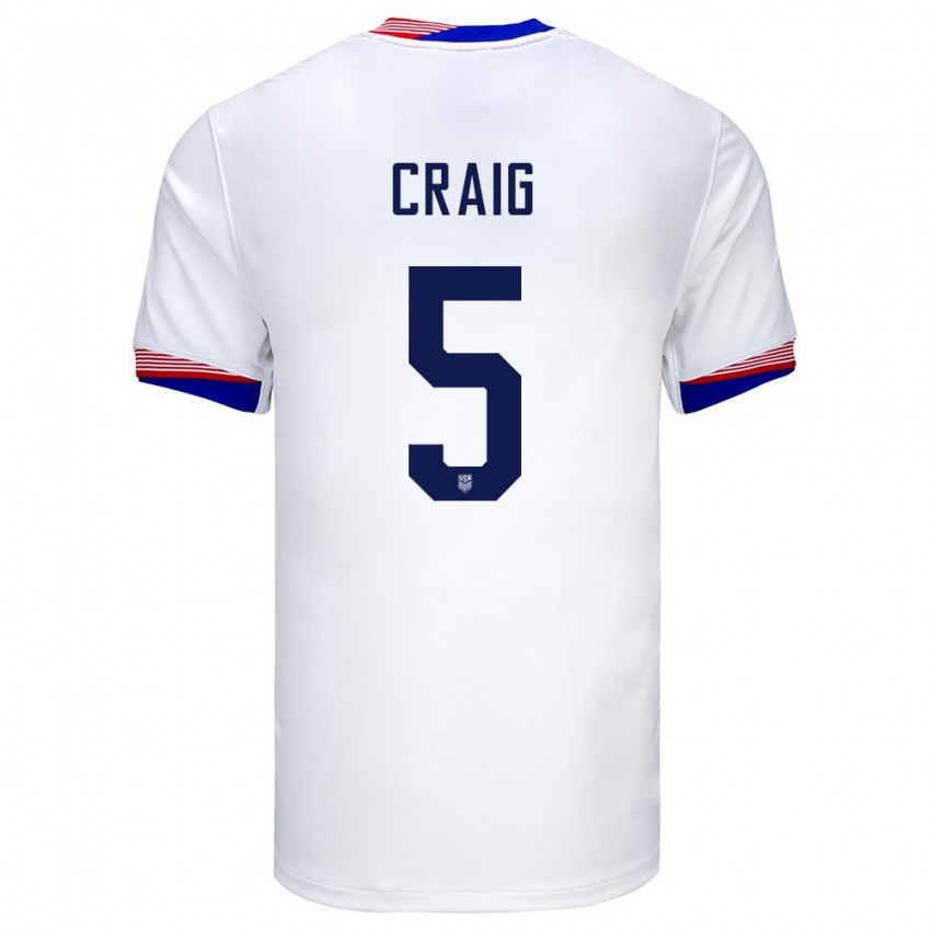 Hombre Camiseta Estados Unidos Brandan Craig #5 Blanco 1ª Equipación 24-26 La Camisa Chile