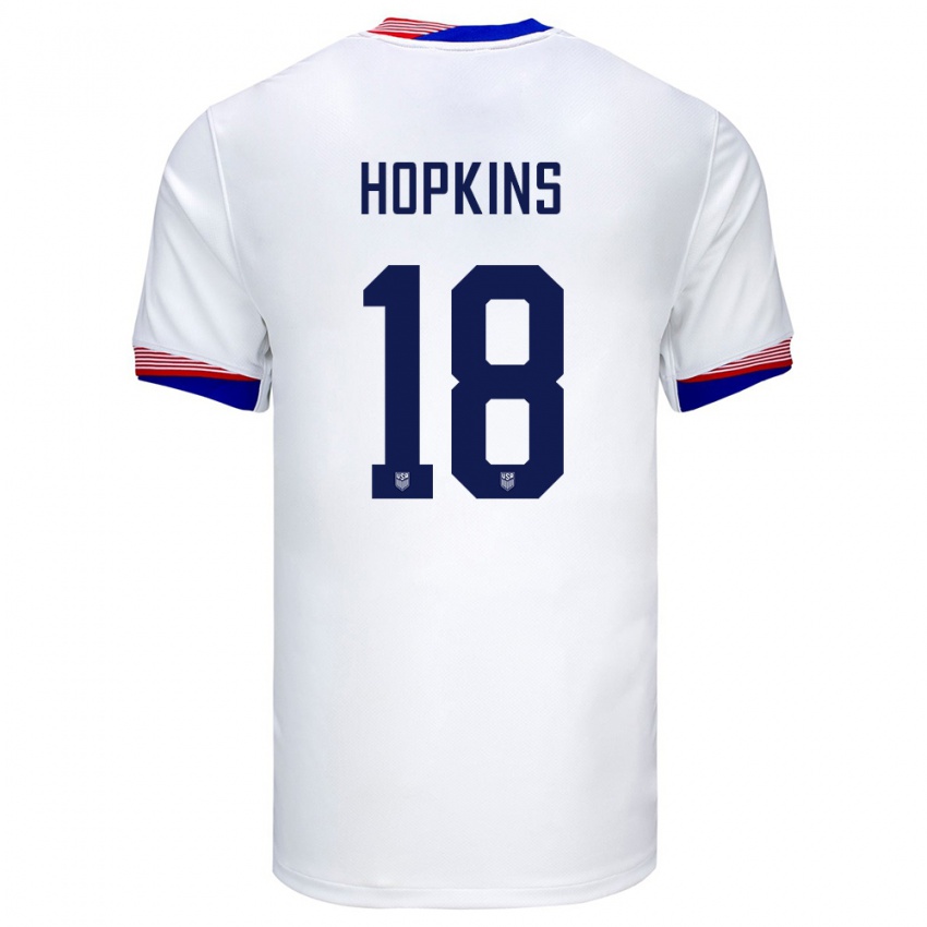 Hombre Camiseta Estados Unidos Jackson Hopkins #18 Blanco 1ª Equipación 24-26 La Camisa Chile