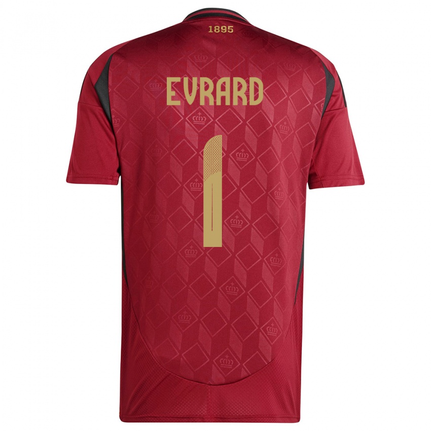 Hombre Camiseta Bélgica Nicky Evrard #1 Borgoña 1ª Equipación 24-26 La Camisa Chile