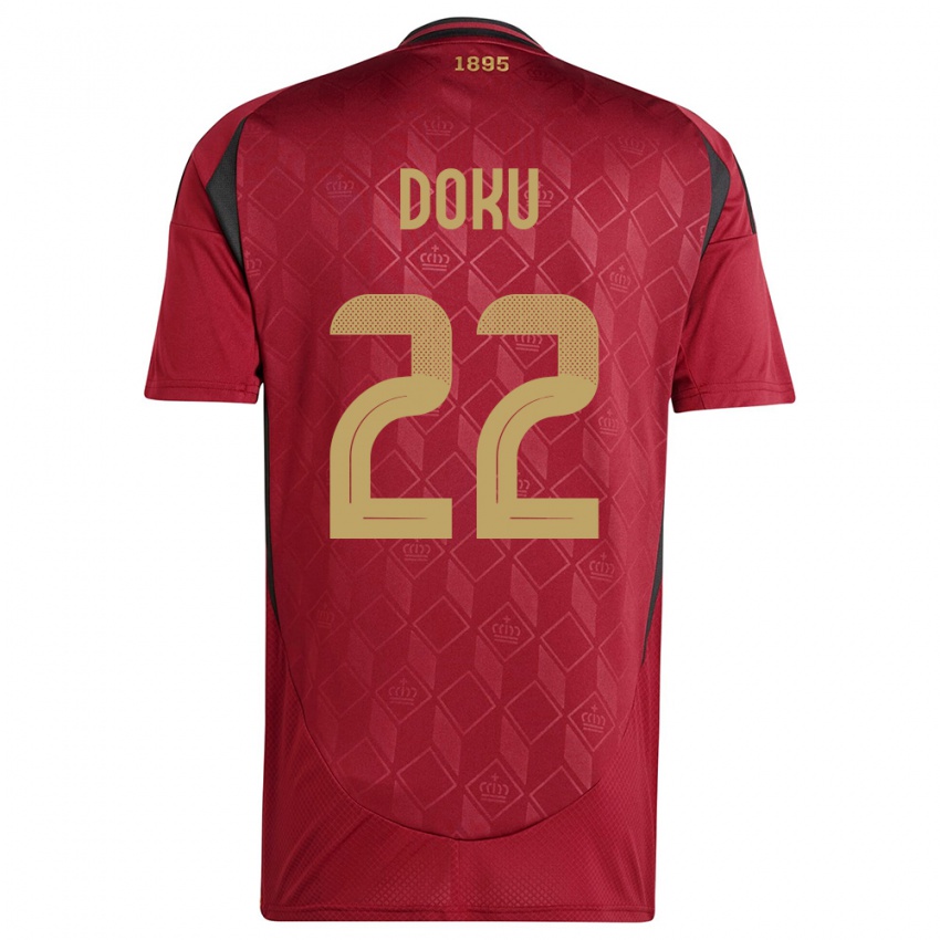 Hombre Camiseta Bélgica Jeremy Doku #22 Borgoña 1ª Equipación 24-26 La Camisa Chile