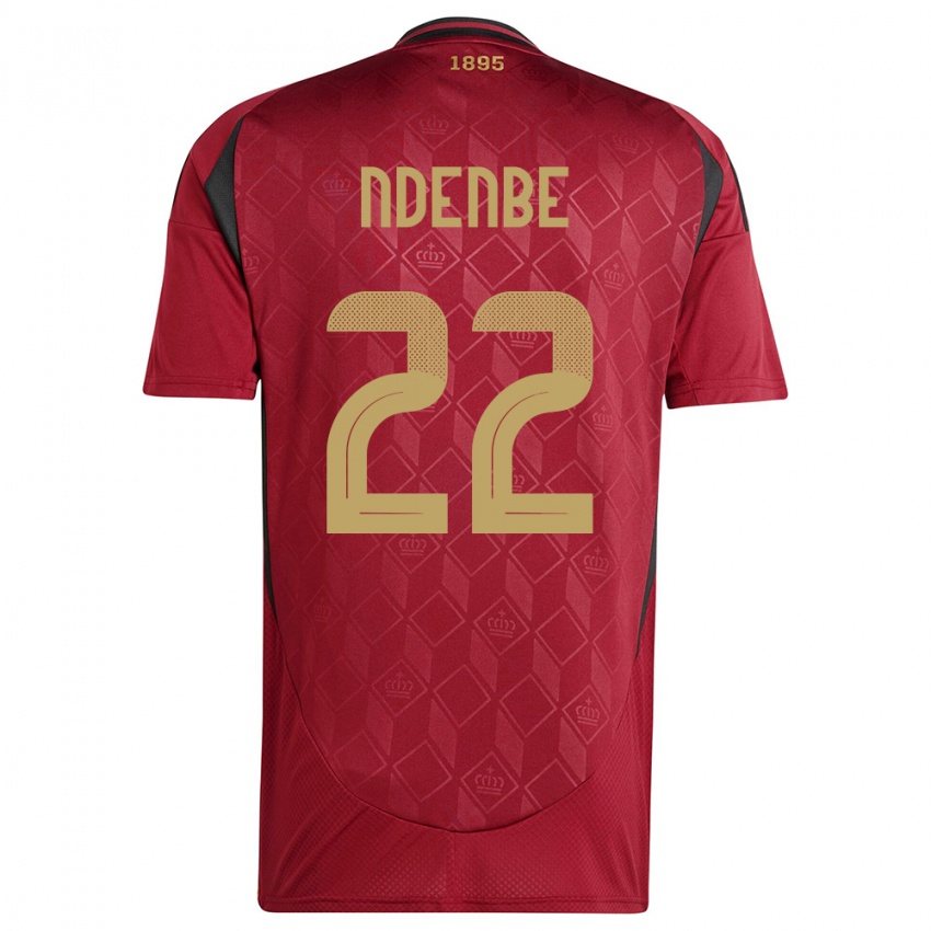 Hombre Camiseta Bélgica Logan Ndenbe #22 Borgoña 1ª Equipación 24-26 La Camisa Chile