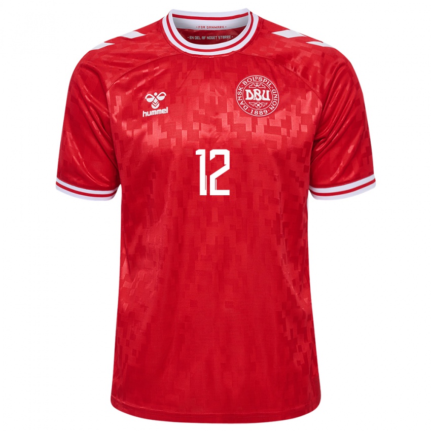 Hombre Camiseta Dinamarca Kasper Dolberg #12 Rojo 1ª Equipación 24-26 La Camisa Chile