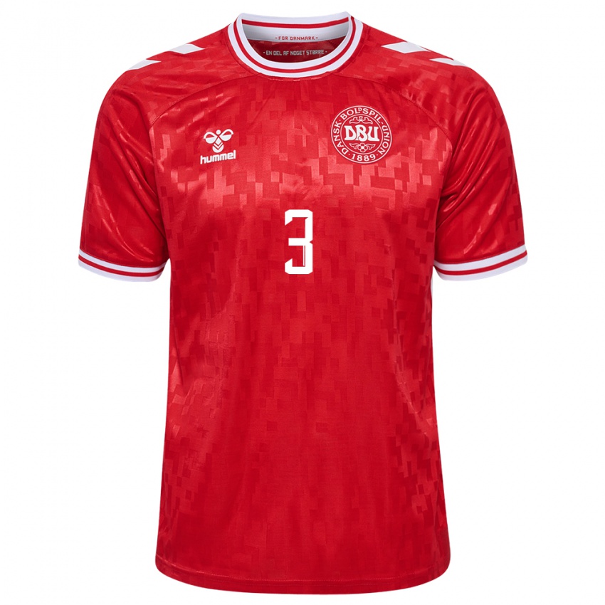 Hombre Camiseta Dinamarca Rasmus Carstensen #3 Rojo 1ª Equipación 24-26 La Camisa Chile