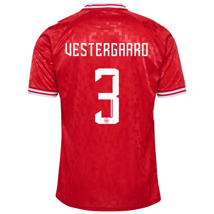 Hombre Camiseta Dinamarca Jannik Vestergaard #3 Rojo 1ª Equipación 24-26 La Camisa Chile