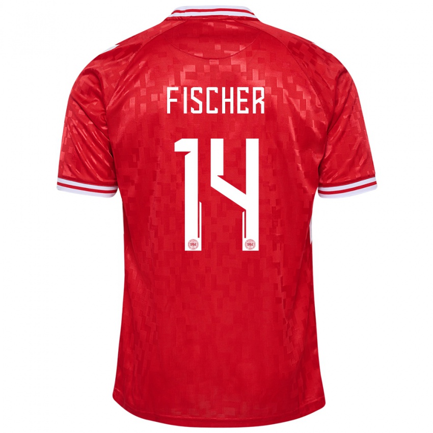 Hombre Camiseta Dinamarca Mikkel Fischer #14 Rojo 1ª Equipación 24-26 La Camisa Chile