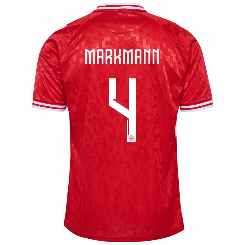 Hombre Camiseta Dinamarca Noah Markmann #4 Rojo 1ª Equipación 24-26 La Camisa Chile