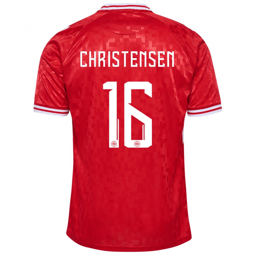 Hombre Camiseta Dinamarca Oliver Christensen #16 Rojo 1ª Equipación 24-26 La Camisa Chile