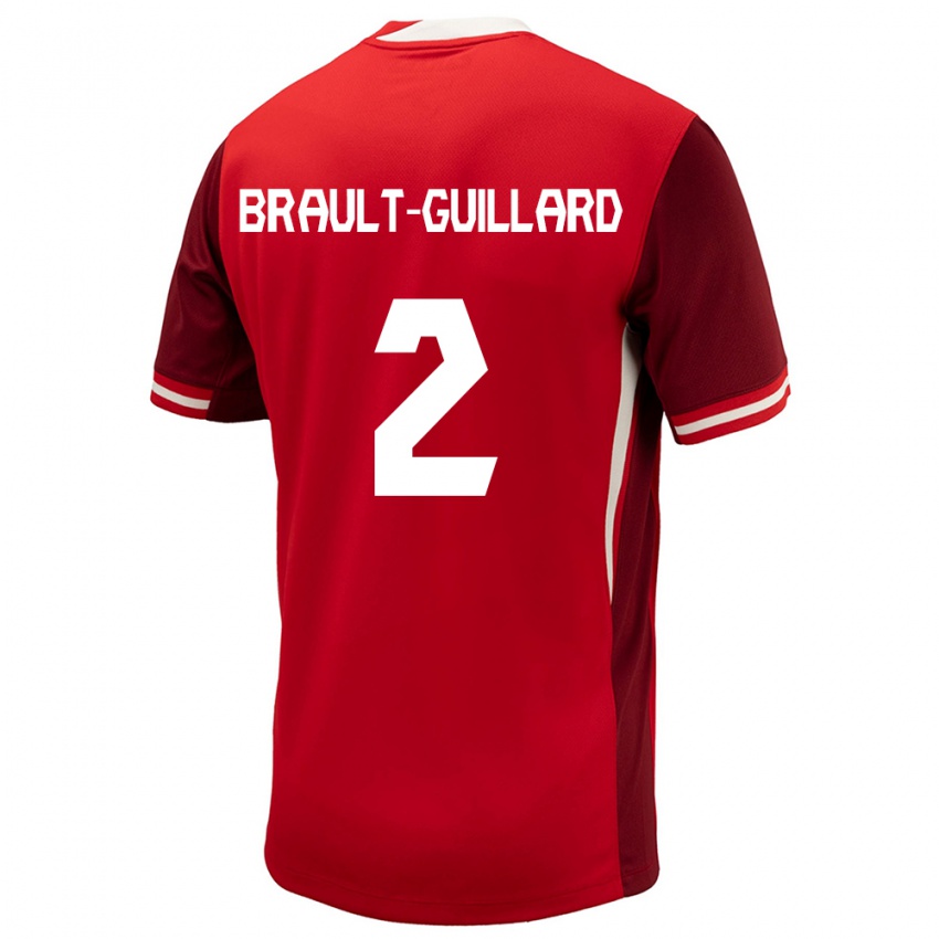 Hombre Camiseta Canadá Zachary Brault-Guillard #2 Rojo 1ª Equipación 24-26 La Camisa Chile