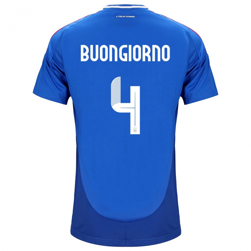 Hombre Camiseta Italia Alessandro Buongiorno #4 Azul 1ª Equipación 24-26 La Camisa Chile