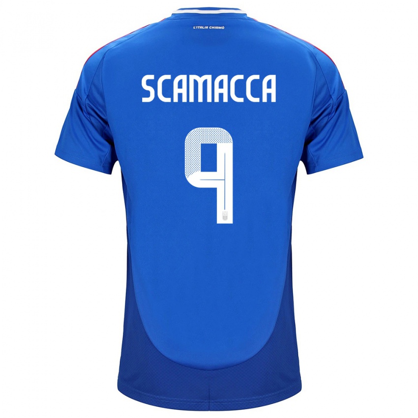 Hombre Camiseta Italia Gianluca Scamacca #9 Azul 1ª Equipación 24-26 La Camisa Chile