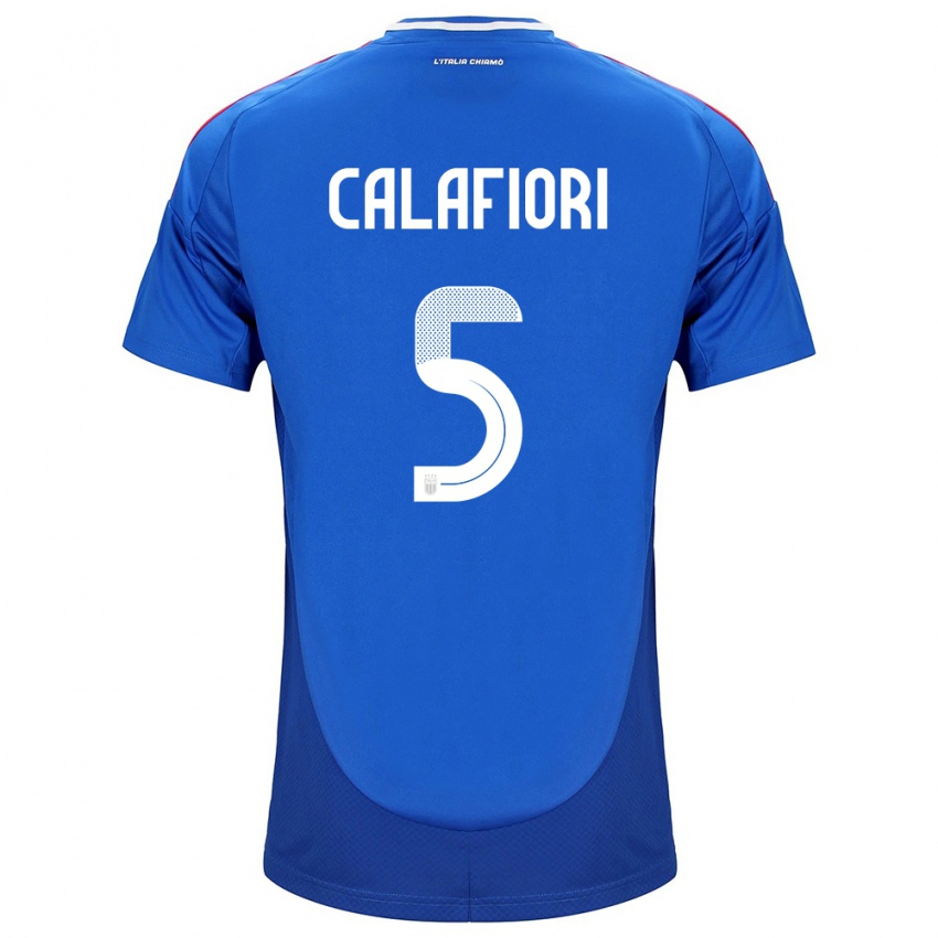 Hombre Camiseta Italia Riccardo Calafiori #5 Azul 1ª Equipación 24-26 La Camisa Chile