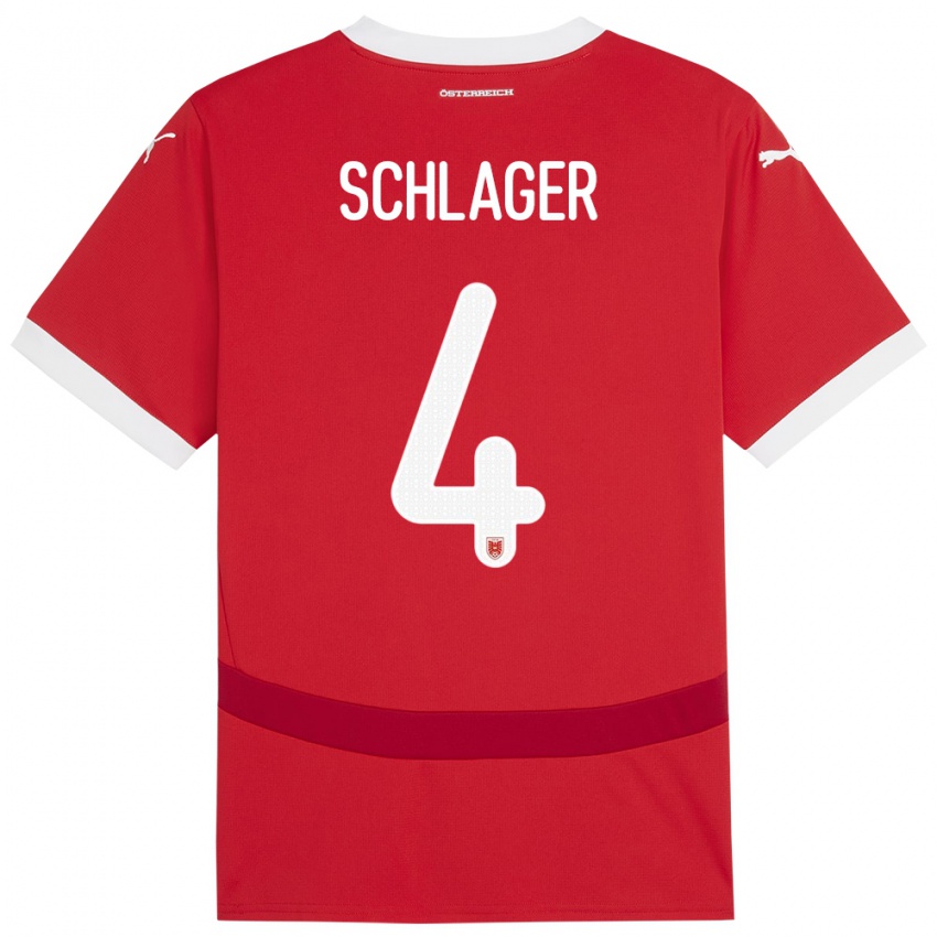 Hombre Camiseta Austria Xaver Schlager #4 Rojo 1ª Equipación 24-26 La Camisa Chile