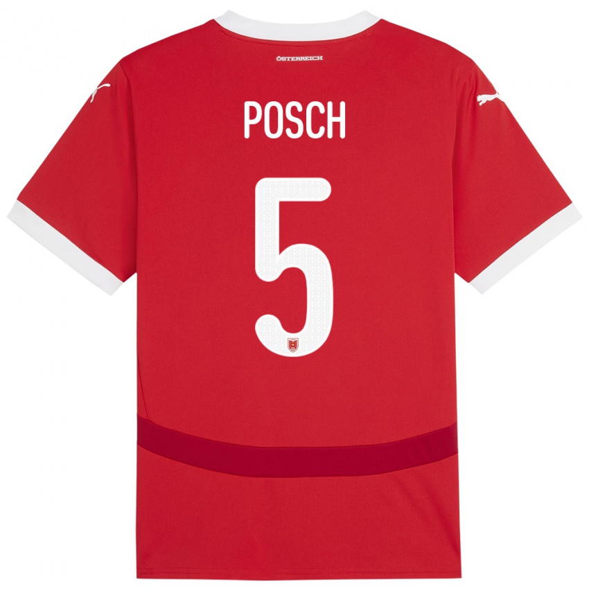 Hombre Camiseta Austria Stefan Posch #5 Rojo 1ª Equipación 24-26 La Camisa Chile
