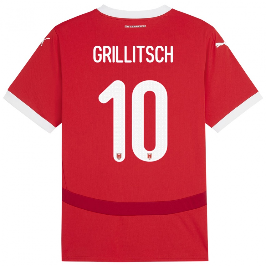 Hombre Camiseta Austria Florian Grillitsch #10 Rojo 1ª Equipación 24-26 La Camisa Chile