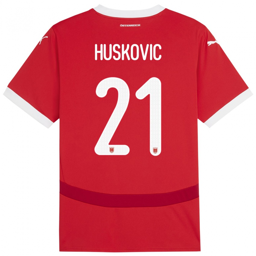 Hombre Camiseta Austria Muharem Huskovic #21 Rojo 1ª Equipación 24-26 La Camisa Chile