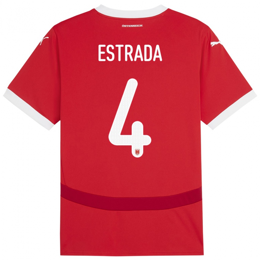 Hombre Camiseta Austria Pascal Estrada #4 Rojo 1ª Equipación 24-26 La Camisa Chile