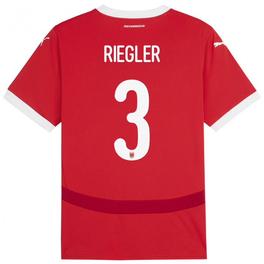 Hombre Camiseta Austria David Riegler #3 Rojo 1ª Equipación 24-26 La Camisa Chile