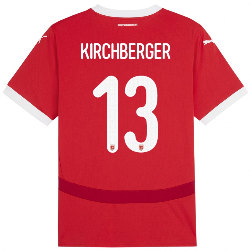 Hombre Camiseta Austria Virginia Kirchberger #13 Rojo 1ª Equipación 24-26 La Camisa Chile