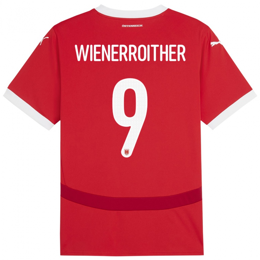 Hombre Camiseta Austria Katja Wienerroither #9 Rojo 1ª Equipación 24-26 La Camisa Chile