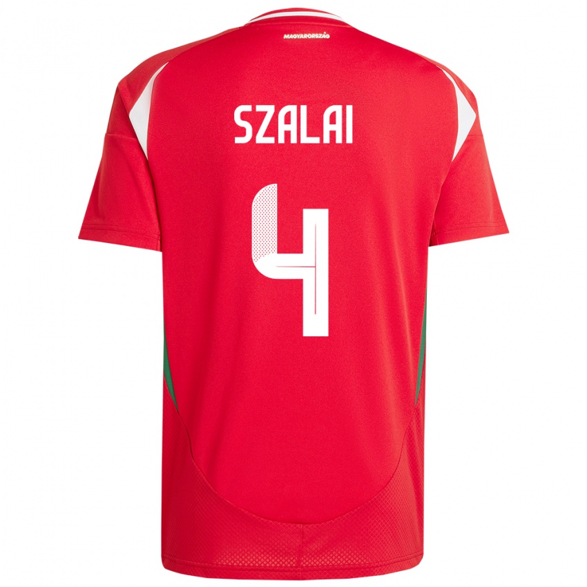 Hombre Camiseta Hungría Attila Szalai #4 Rojo 1ª Equipación 24-26 La Camisa Chile