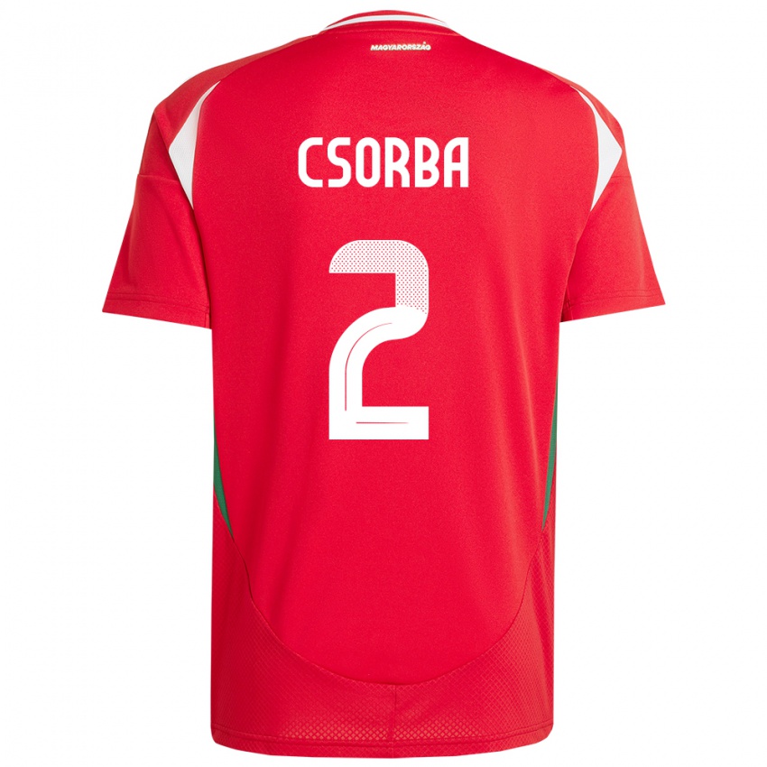 Hombre Camiseta Hungría Dominik Csorba #2 Rojo 1ª Equipación 24-26 La Camisa Chile