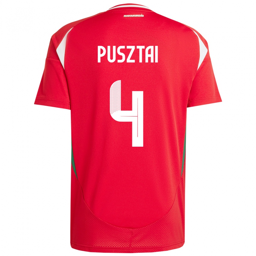 Hombre Camiseta Hungría Sára Pusztai #4 Rojo 1ª Equipación 24-26 La Camisa Chile