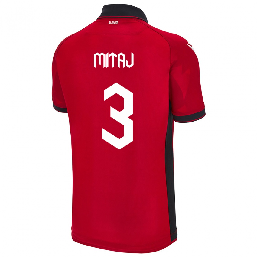 Hombre Camiseta Albania Mario Mitaj #3 Rojo 1ª Equipación 24-26 La Camisa Chile