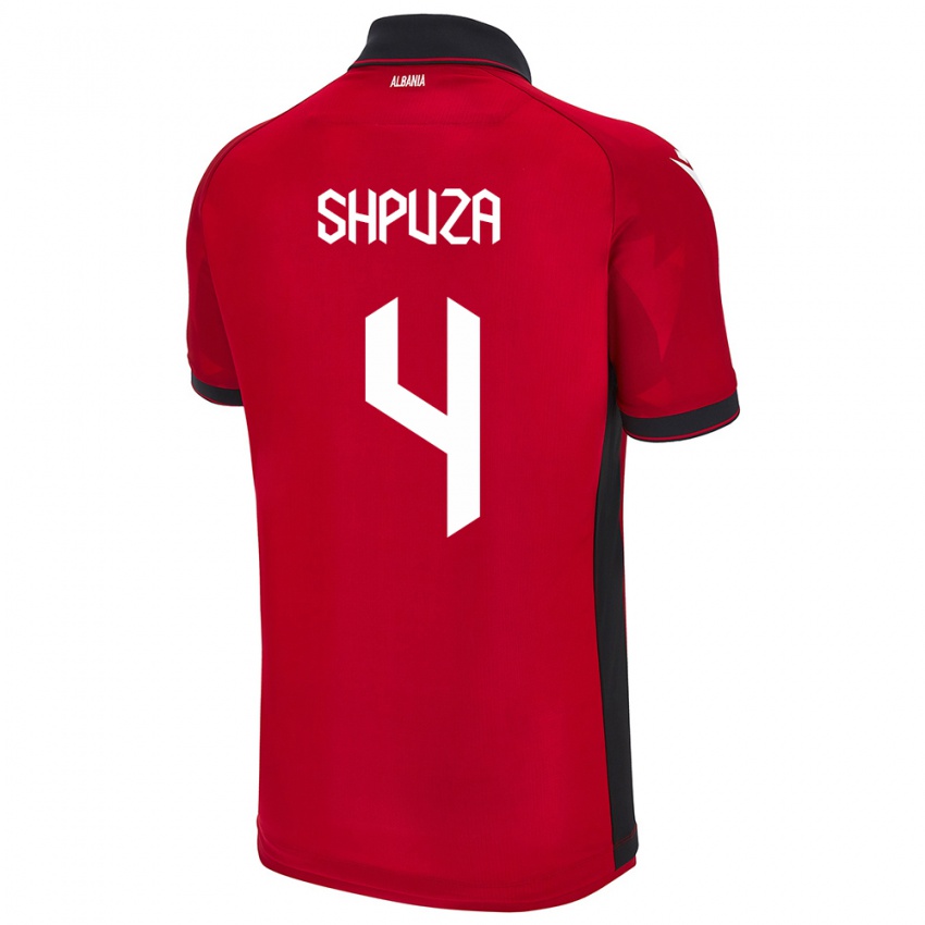 Hombre Camiseta Albania Kleo Shpuza #4 Rojo 1ª Equipación 24-26 La Camisa Chile