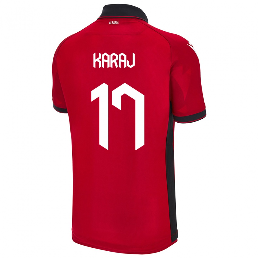 Hombre Camiseta Albania Eraldo Karaj #17 Rojo 1ª Equipación 24-26 La Camisa Chile