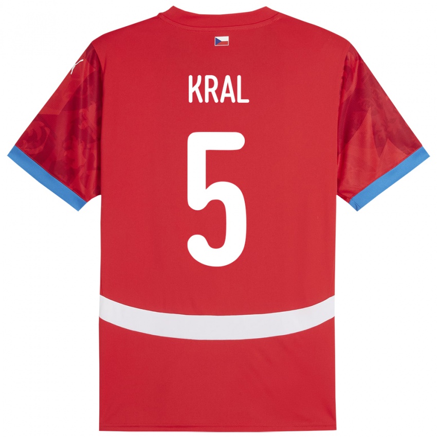 Hombre Camiseta Chequia Tomas Kral #5 Rojo 1ª Equipación 24-26 La Camisa Chile