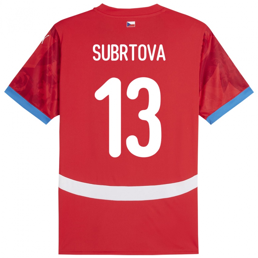 Hombre Camiseta Chequia Anna Šubrtová #13 Rojo 1ª Equipación 24-26 La Camisa Chile