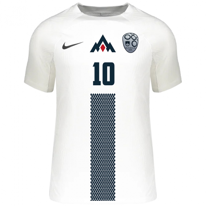 Hombre Camiseta Eslovenia Niko Kasalo #10 Blanco 1ª Equipación 24-26 La Camisa Chile