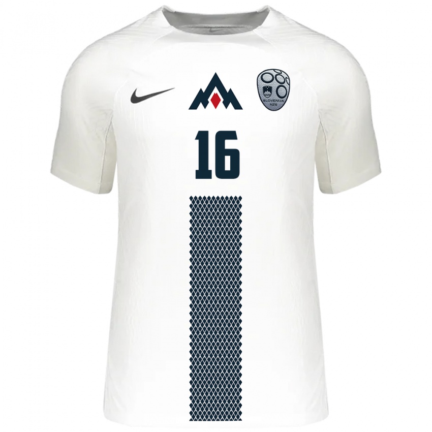 Hombre Camiseta Eslovenia Kristjan Bendra #16 Blanco 1ª Equipación 24-26 La Camisa Chile