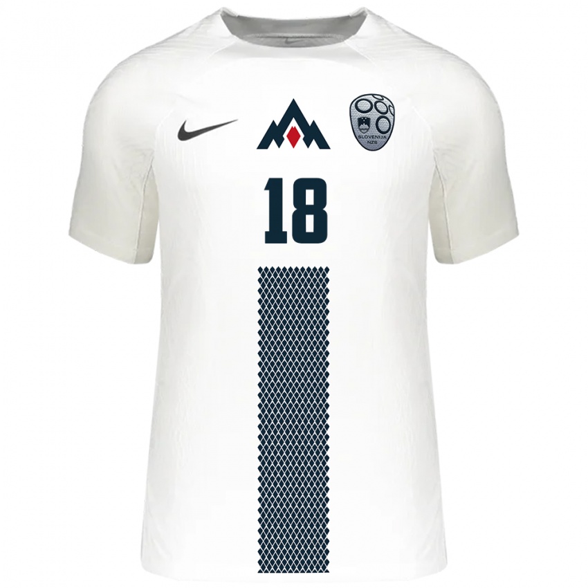 Hombre Camiseta Eslovenia Luka Mlakar #18 Blanco 1ª Equipación 24-26 La Camisa Chile