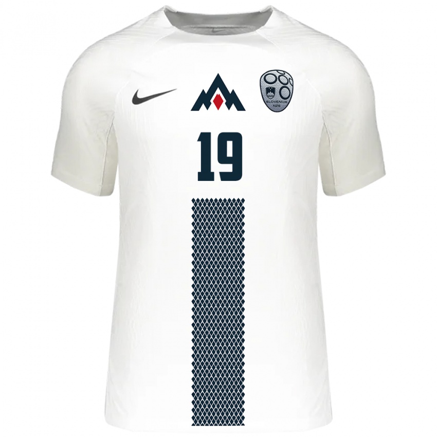 Hombre Camiseta Eslovenia Aldin Jakupovic #19 Blanco 1ª Equipación 24-26 La Camisa Chile